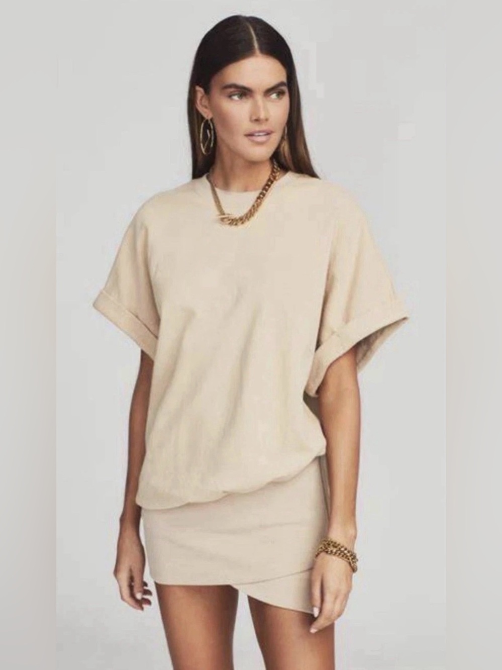 Retrofete Coleen Sweatshirt Mini Dress Tan Size Large L